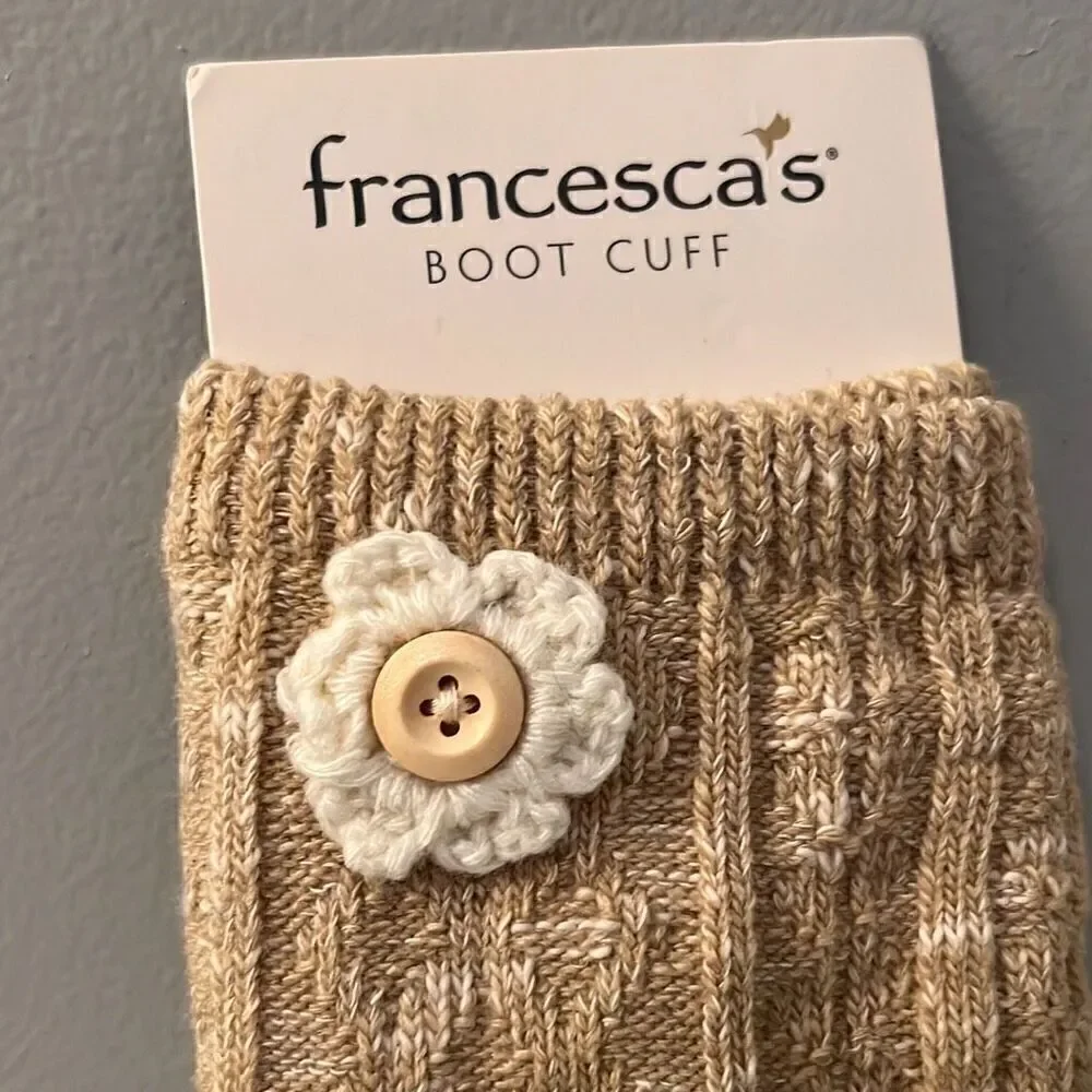 Francesca's Women's Tan Marled Crochet Flower Boot Cuff One Size NWT